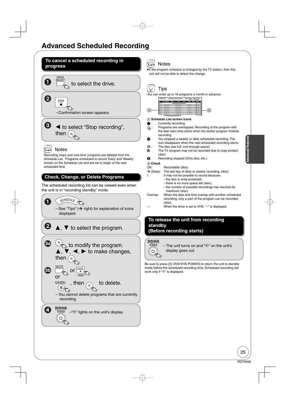 Advanced scheduled recording, Then, Tips | Panasonic DIGA DMR-EA38V User Manual | Page 25 / 92