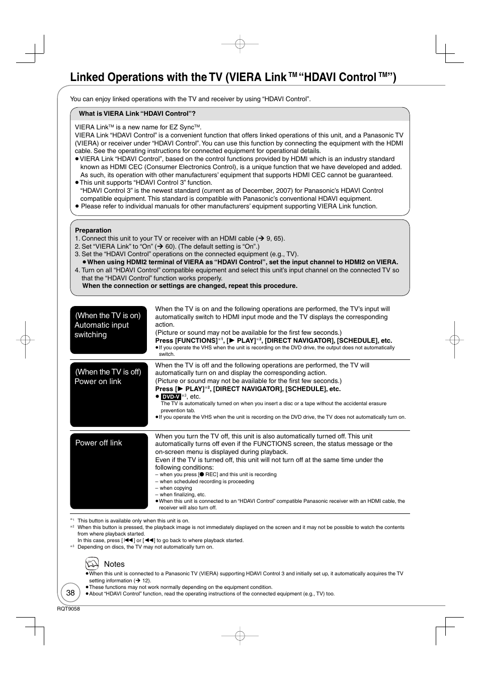 Linked operations with the tv (viera link, Hdavi control | Panasonic DIGA DMR-EA38V User Manual | Page 38 / 92