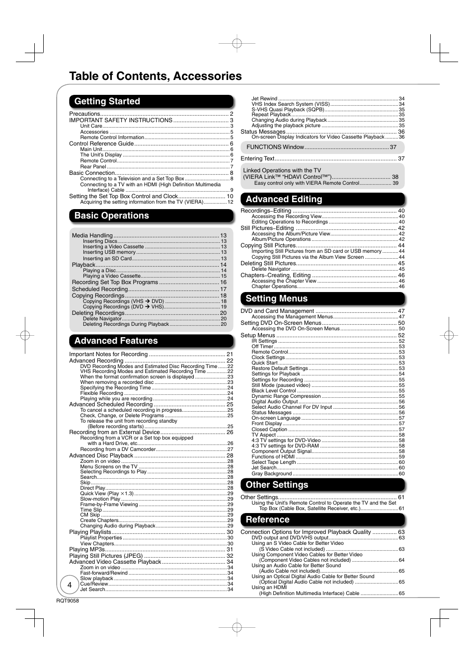 Panasonic DIGA DMR-EA38V User Manual | Page 4 / 92