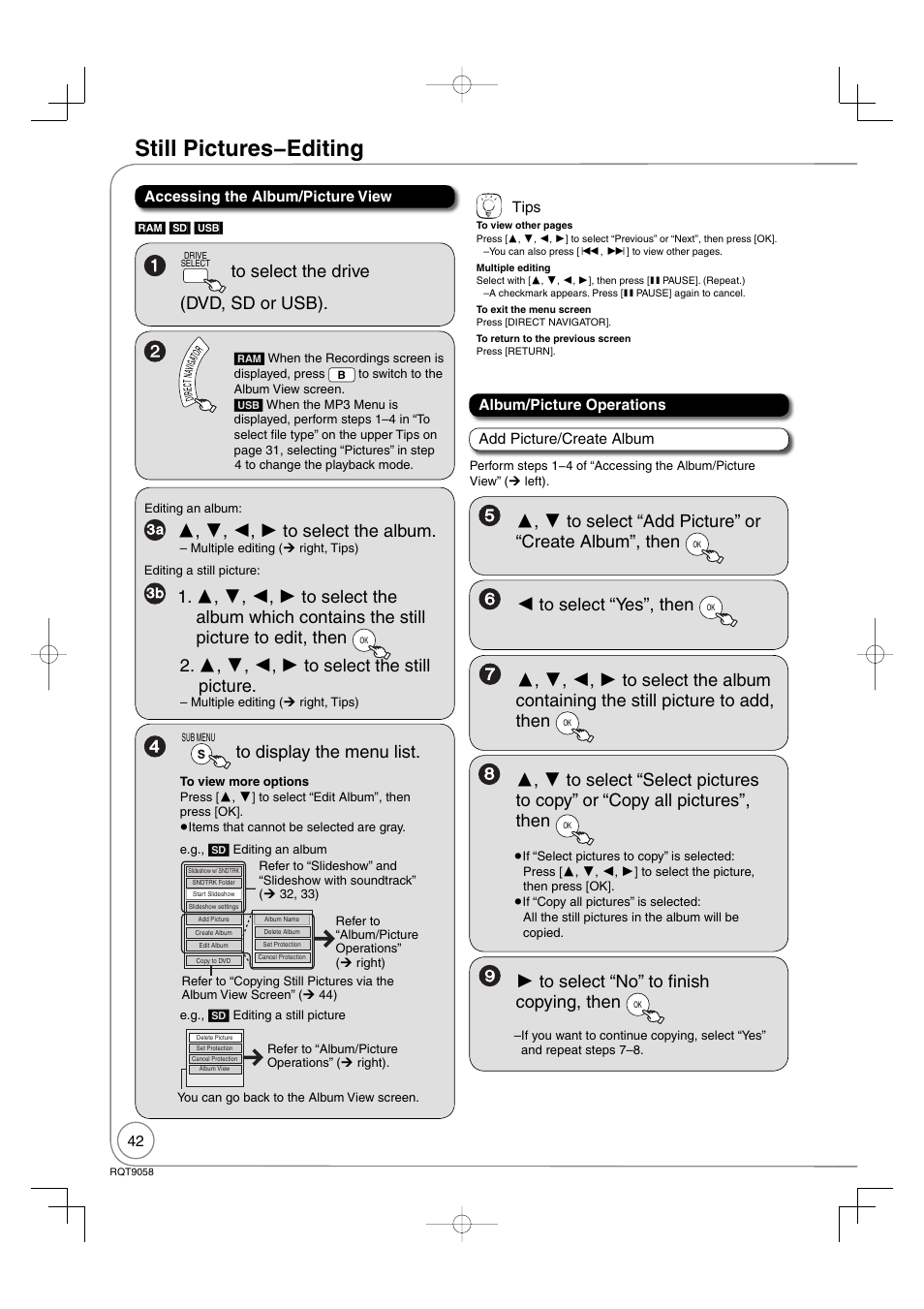 Still pictures−editing, Still pictures − editing | Panasonic DIGA DMR-EA38V User Manual | Page 42 / 92