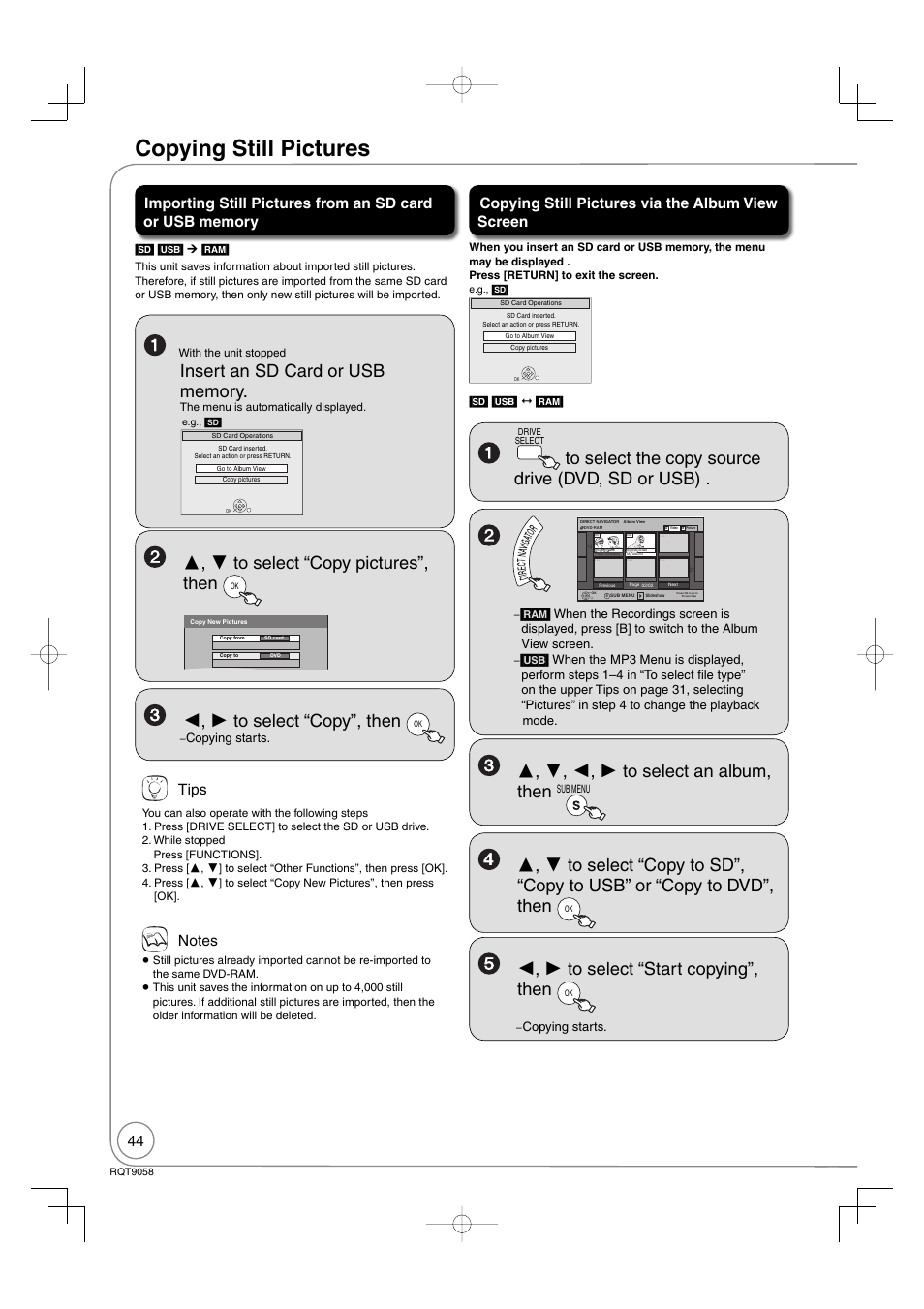 Copying still pictures | Panasonic DIGA DMR-EA38V User Manual | Page 44 / 92