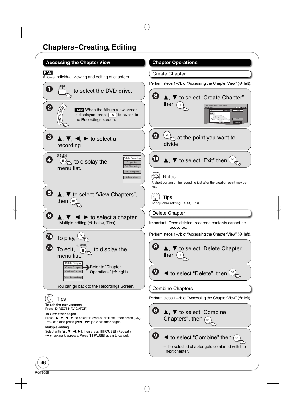 Chapters − creating, editing | Panasonic DIGA DMR-EA38V User Manual | Page 46 / 92