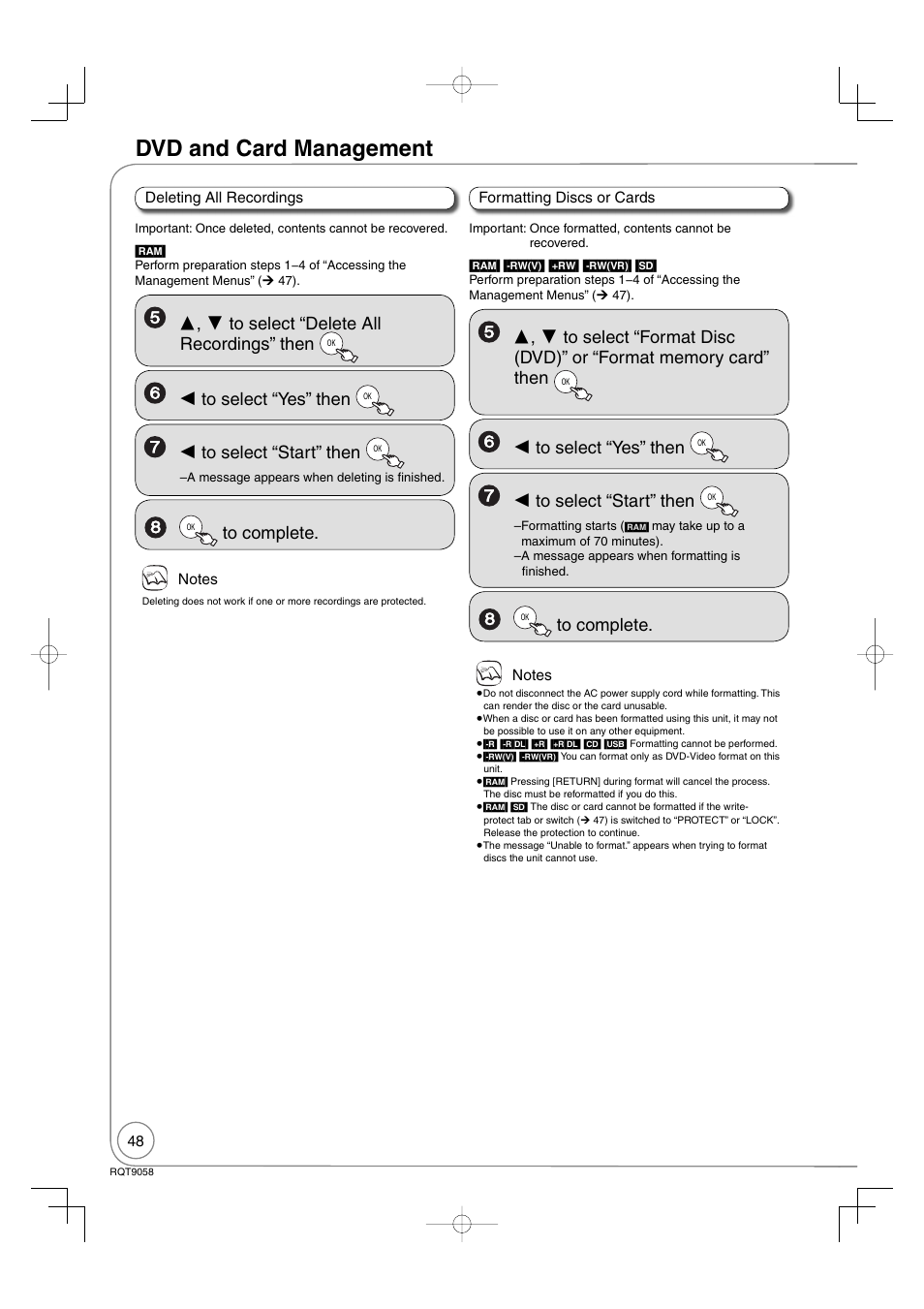 Dvd and card management | Panasonic DIGA DMR-EA38V User Manual | Page 48 / 92