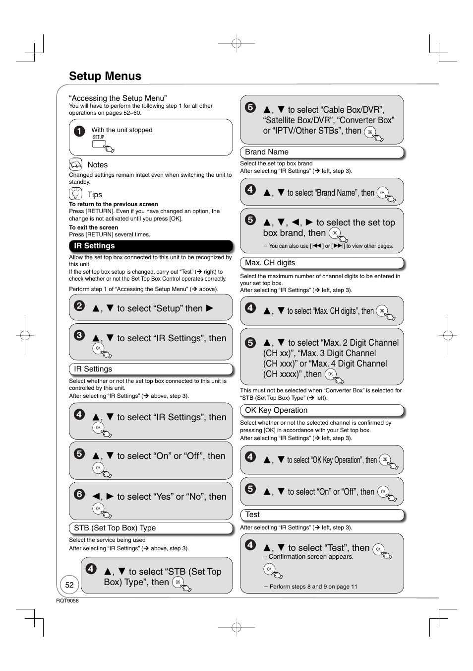 Setup menus | Panasonic DIGA DMR-EA38V User Manual | Page 52 / 92