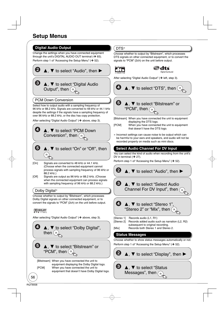 Setup menus | Panasonic DIGA DMR-EA38V User Manual | Page 56 / 92