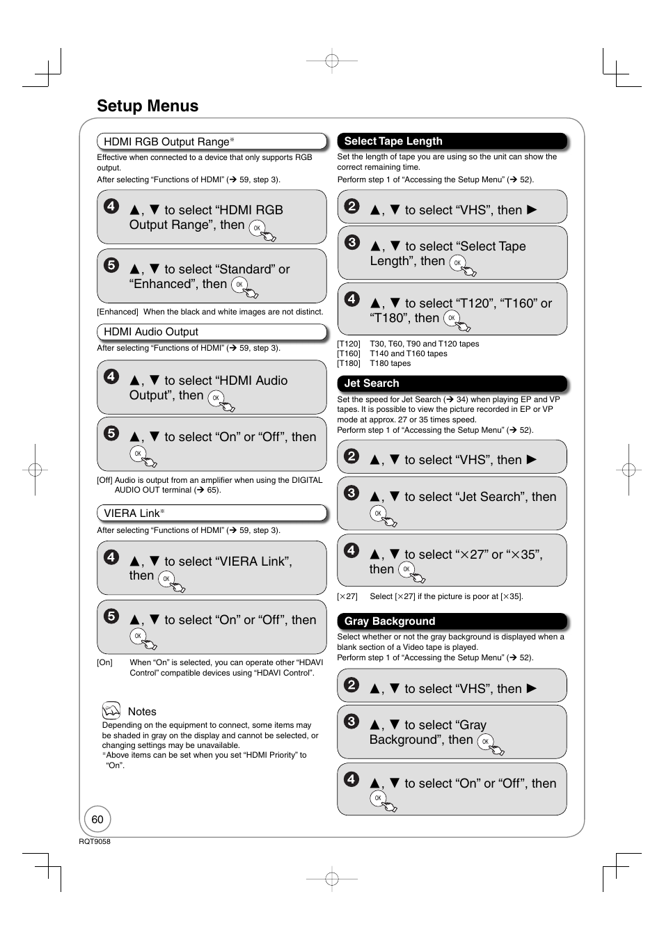 Setup menus | Panasonic DIGA DMR-EA38V User Manual | Page 60 / 92