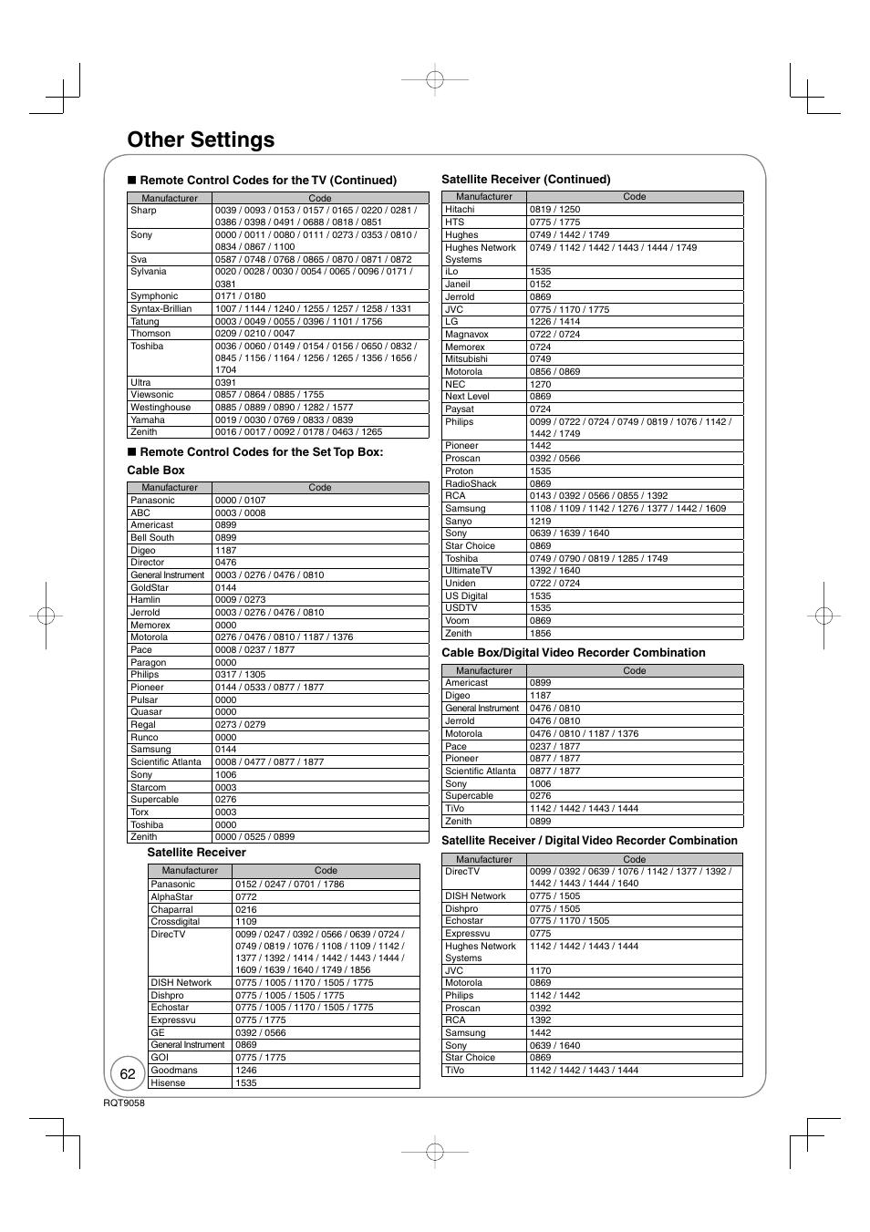 Other settings | Panasonic DIGA DMR-EA38V User Manual | Page 62 / 92