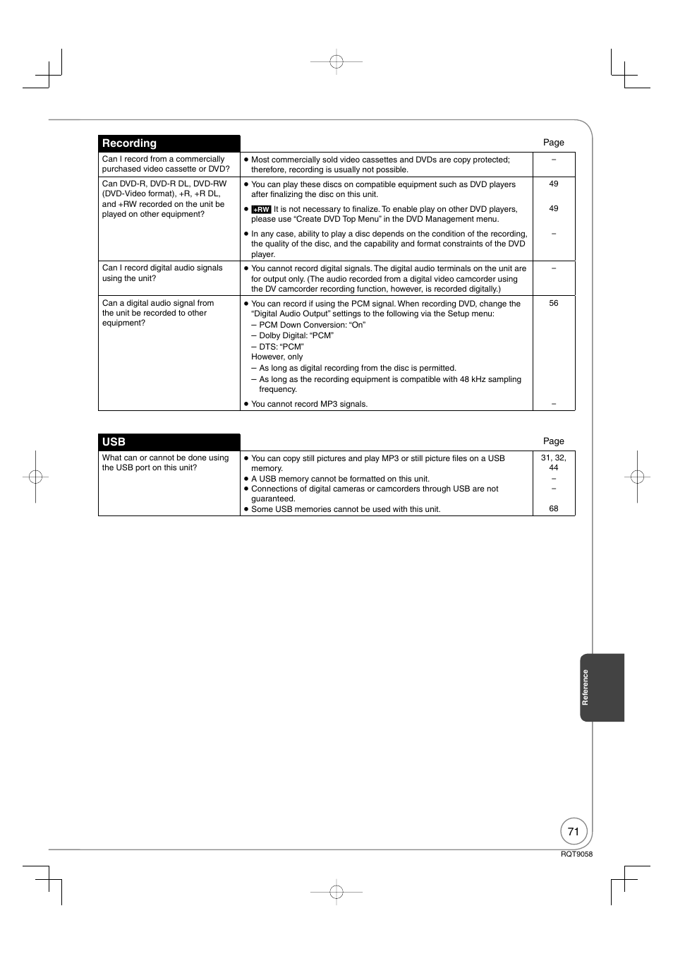 Recording | Panasonic DIGA DMR-EA38V User Manual | Page 71 / 92