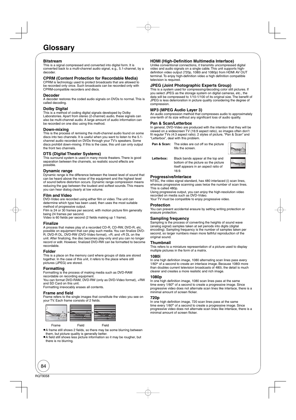 Glossary | Panasonic DIGA DMR-EA38V User Manual | Page 84 / 92