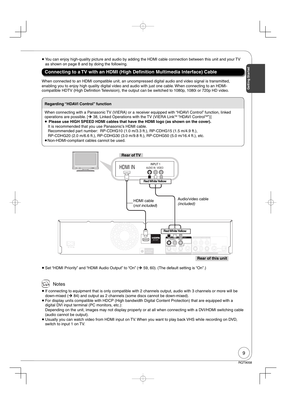 Hdmi in, Hdavi control | Panasonic DIGA DMR-EA38V User Manual | Page 9 / 92