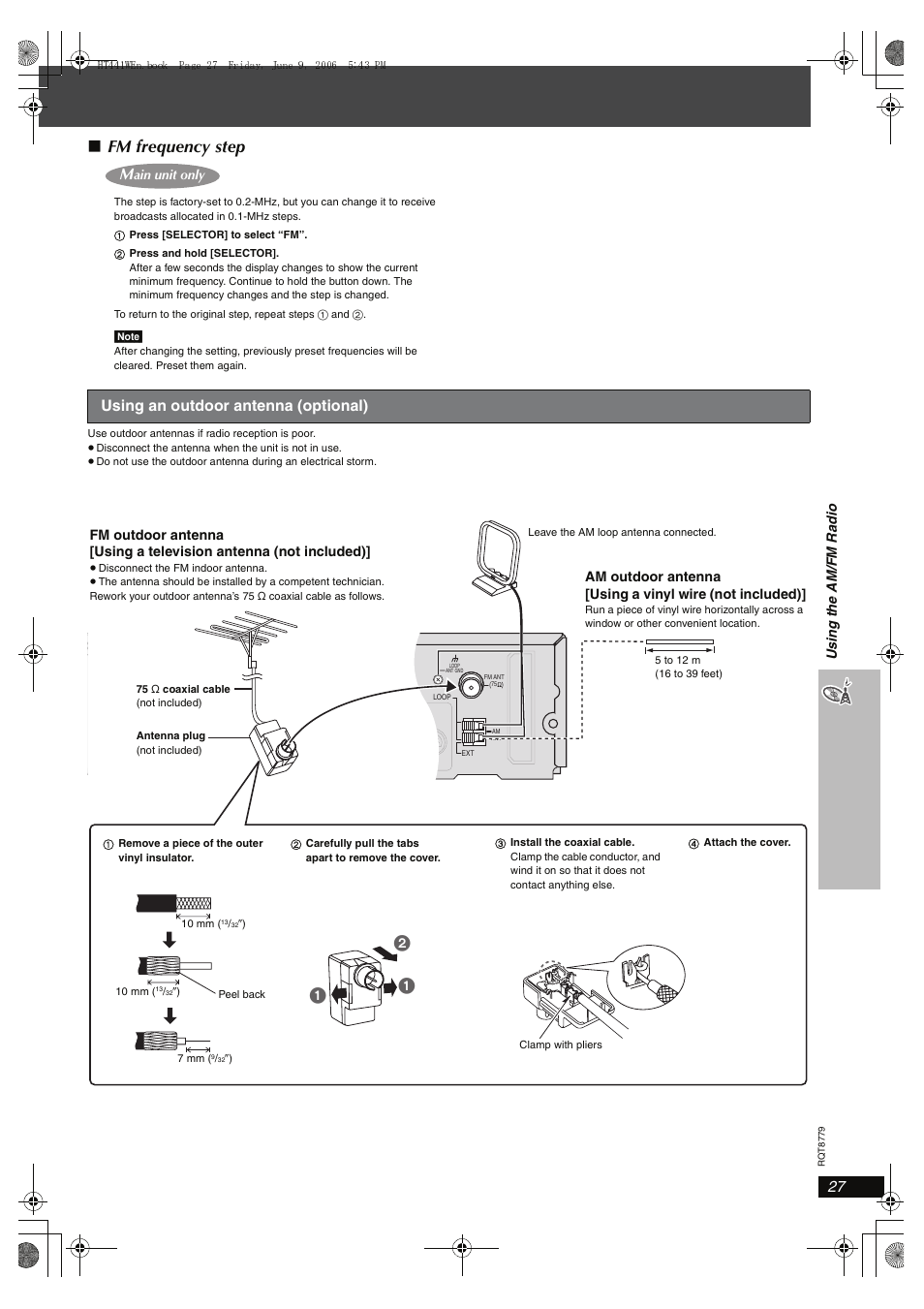Using an outdoor antenna (optional), Fm frequency step | Panasonic SC-HT441W User Manual | Page 27 / 40
