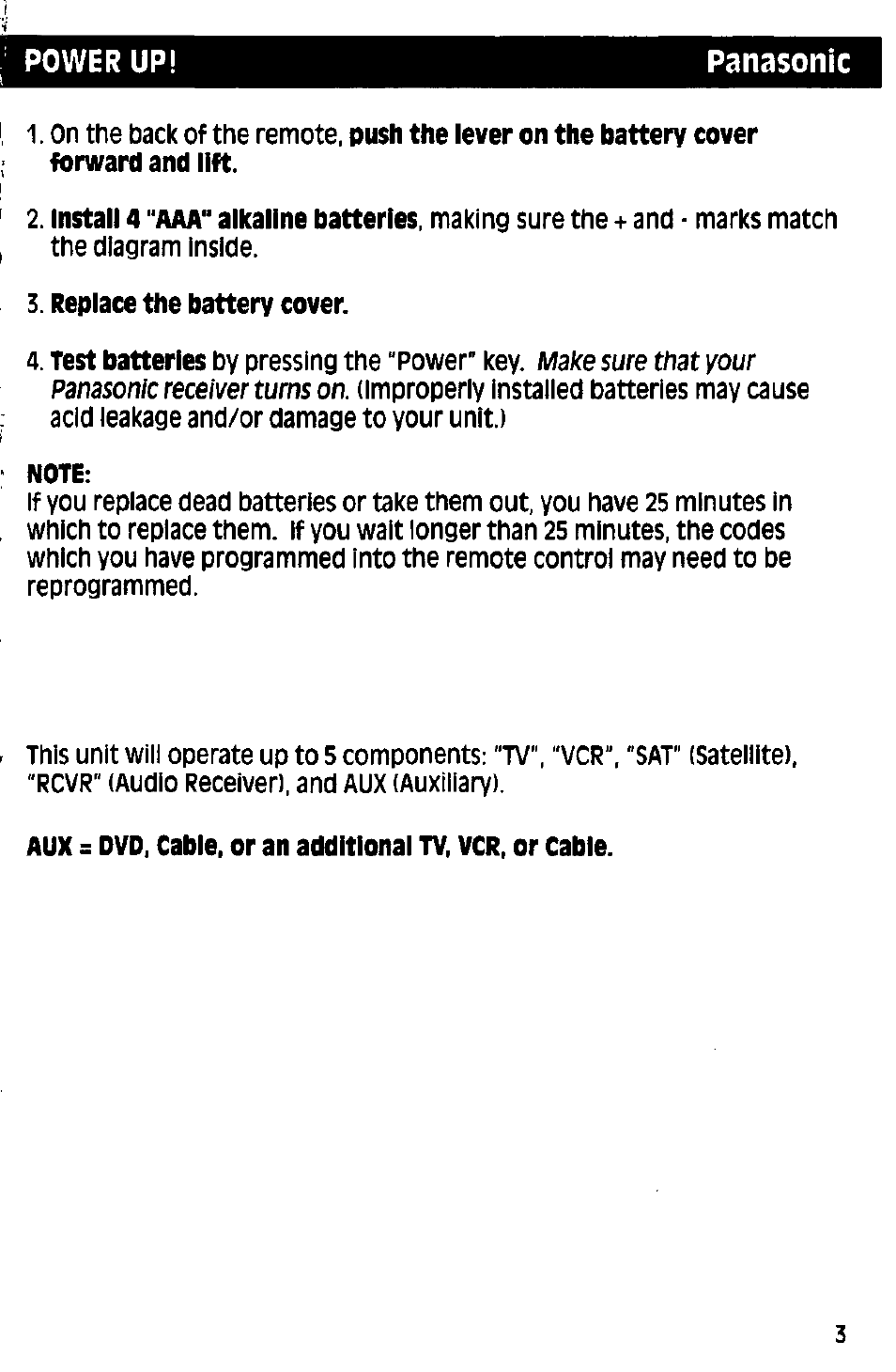 Power up! panasonic | Panasonic RAK-P001 User Manual | Page 3 / 28