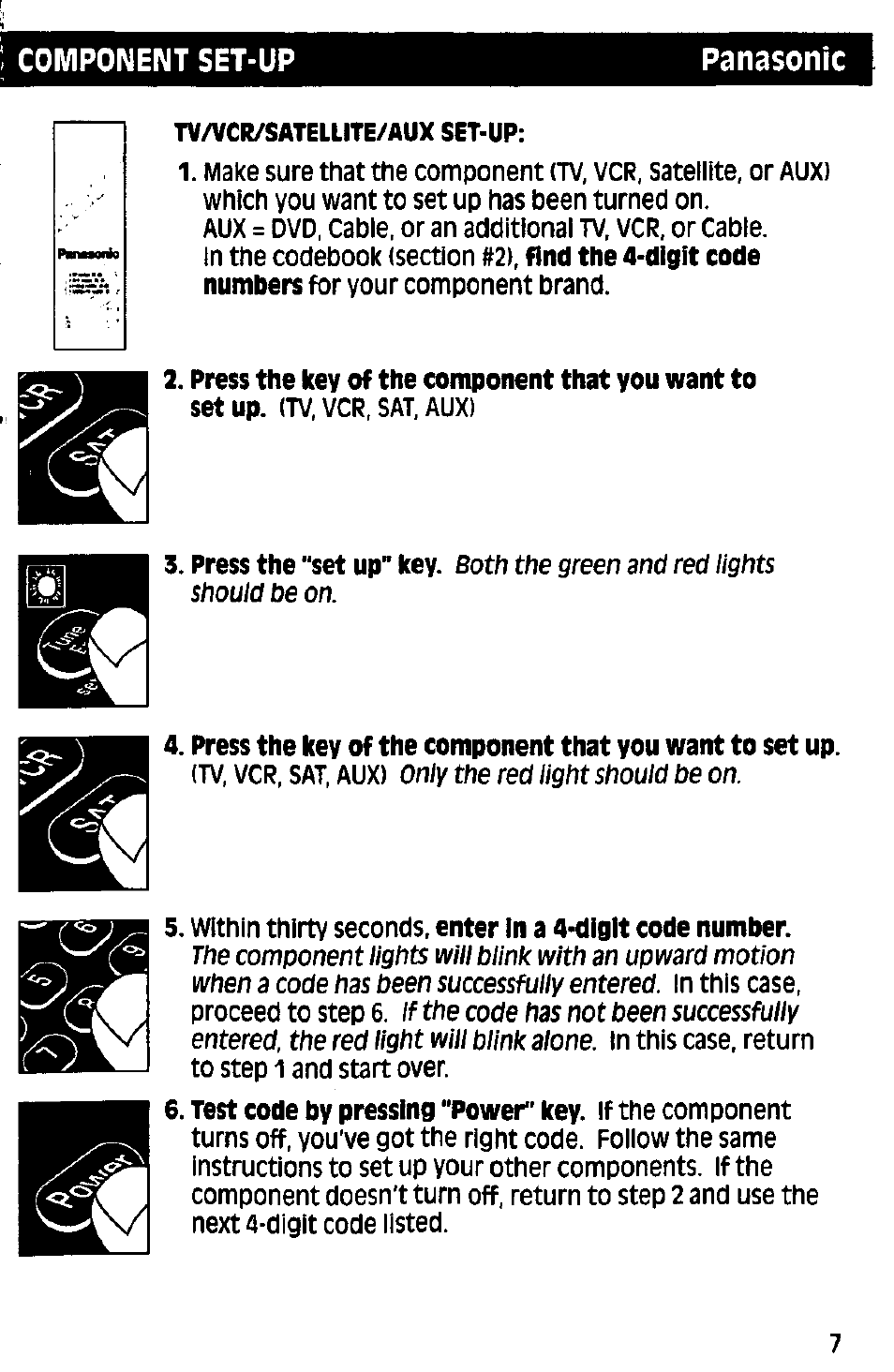 Component set-up panasonic | Panasonic RAK-P001 User Manual | Page 7 / 28