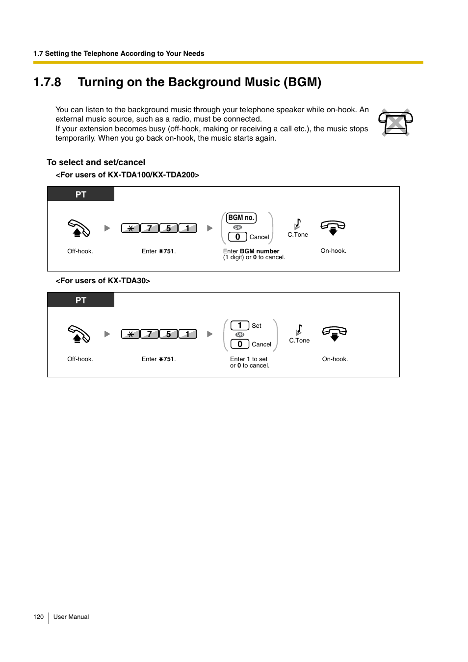 8 turning on the background music (bgm) | Panasonic HYBRID IP-PBX KX-TDA30 User Manual | Page 120 / 232