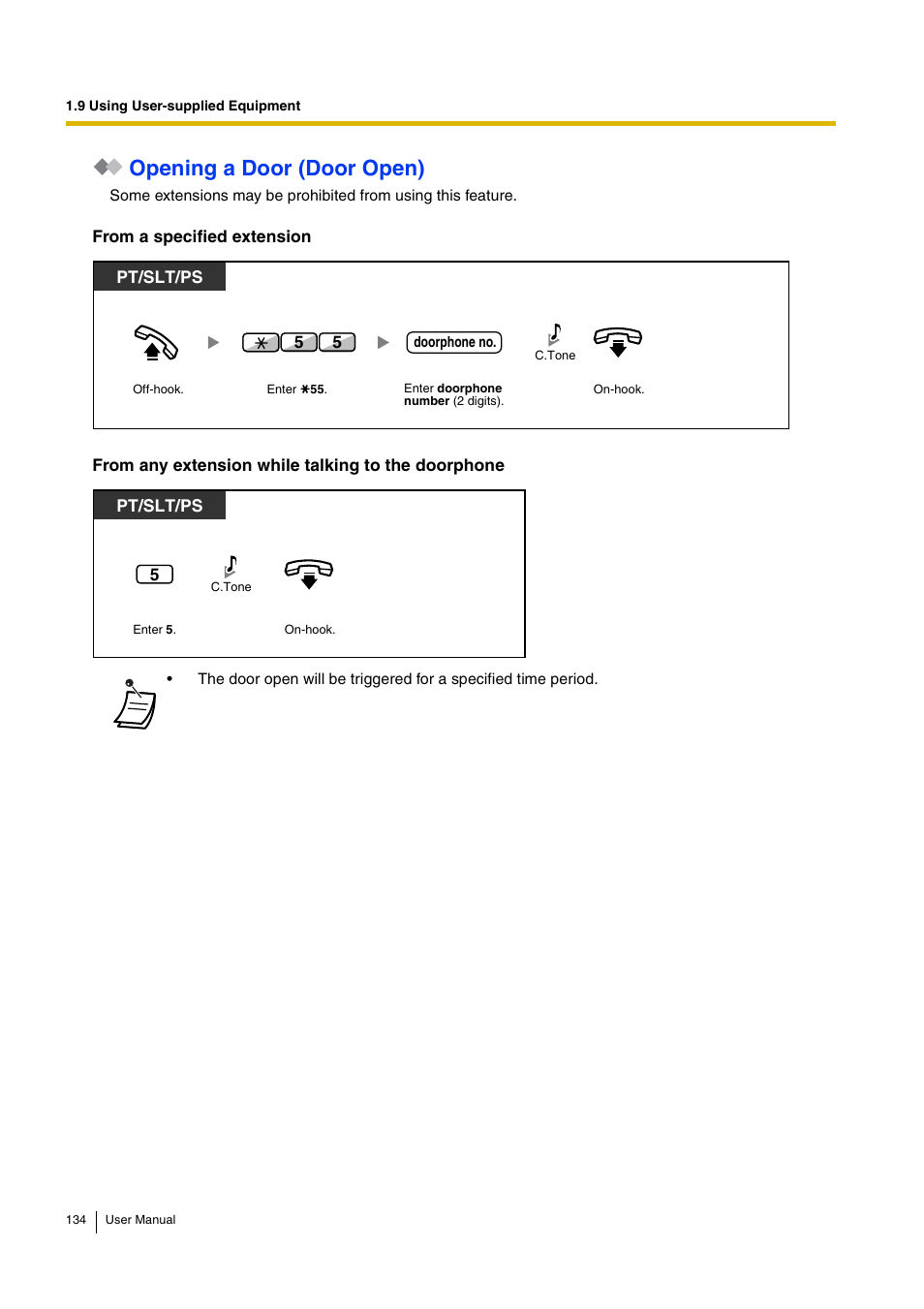 Opening a door (door open), Pt/slt/ps | Panasonic HYBRID IP-PBX KX-TDA30 User Manual | Page 134 / 232