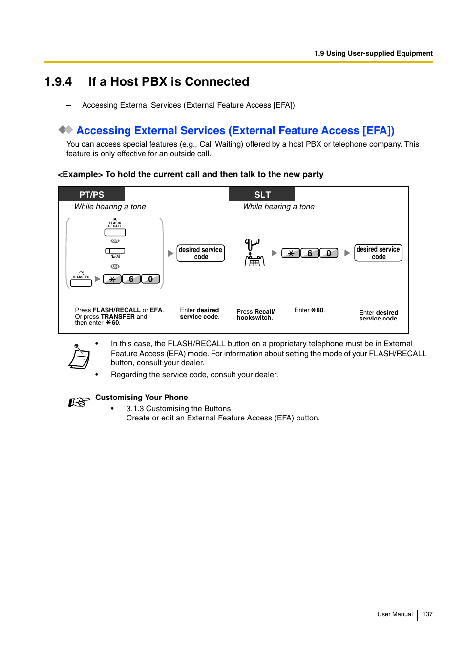 4 if a host pbx is connected, Pt/ps slt | Panasonic HYBRID IP-PBX KX-TDA30 User Manual | Page 137 / 232