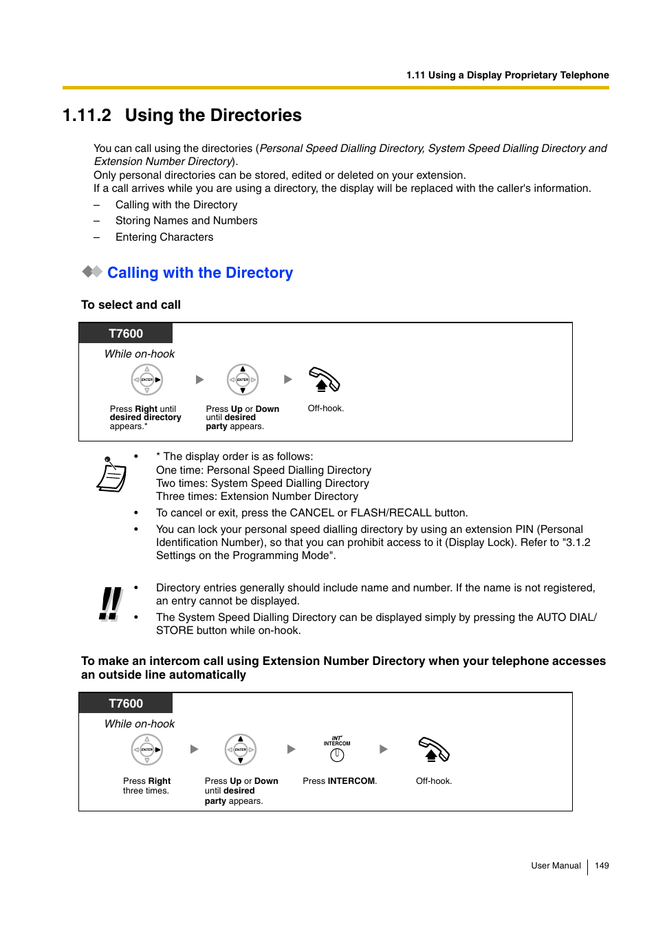 2 using the directories, Calling with the directory | Panasonic HYBRID IP-PBX KX-TDA30 User Manual | Page 149 / 232