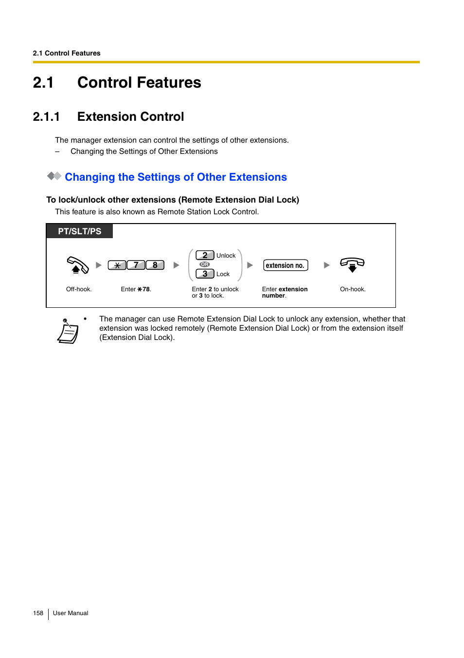 1 control features, 1 extension control, Changing the settings of other extensions | Panasonic HYBRID IP-PBX KX-TDA30 User Manual | Page 158 / 232