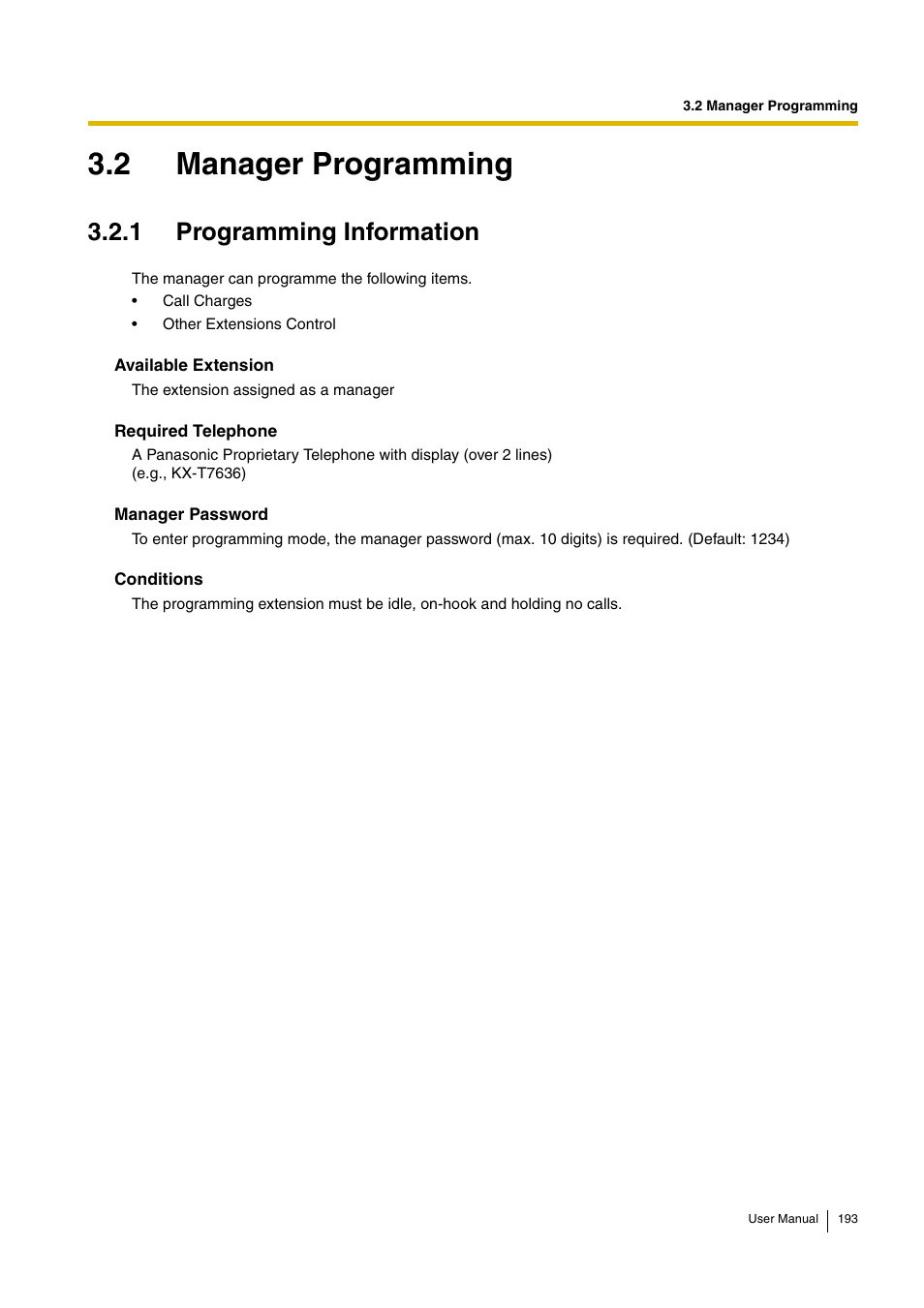 2 manager programming, 1 programming information | Panasonic HYBRID IP-PBX KX-TDA30 User Manual | Page 193 / 232