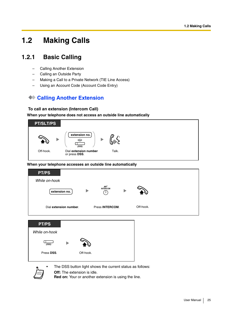 2 making calls, 1 basic calling, Calling another extension | Panasonic HYBRID IP-PBX KX-TDA30 User Manual | Page 25 / 232