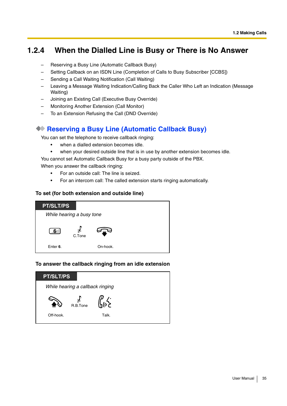 Reserving a busy line (automatic callback busy) | Panasonic HYBRID IP-PBX KX-TDA30 User Manual | Page 35 / 232