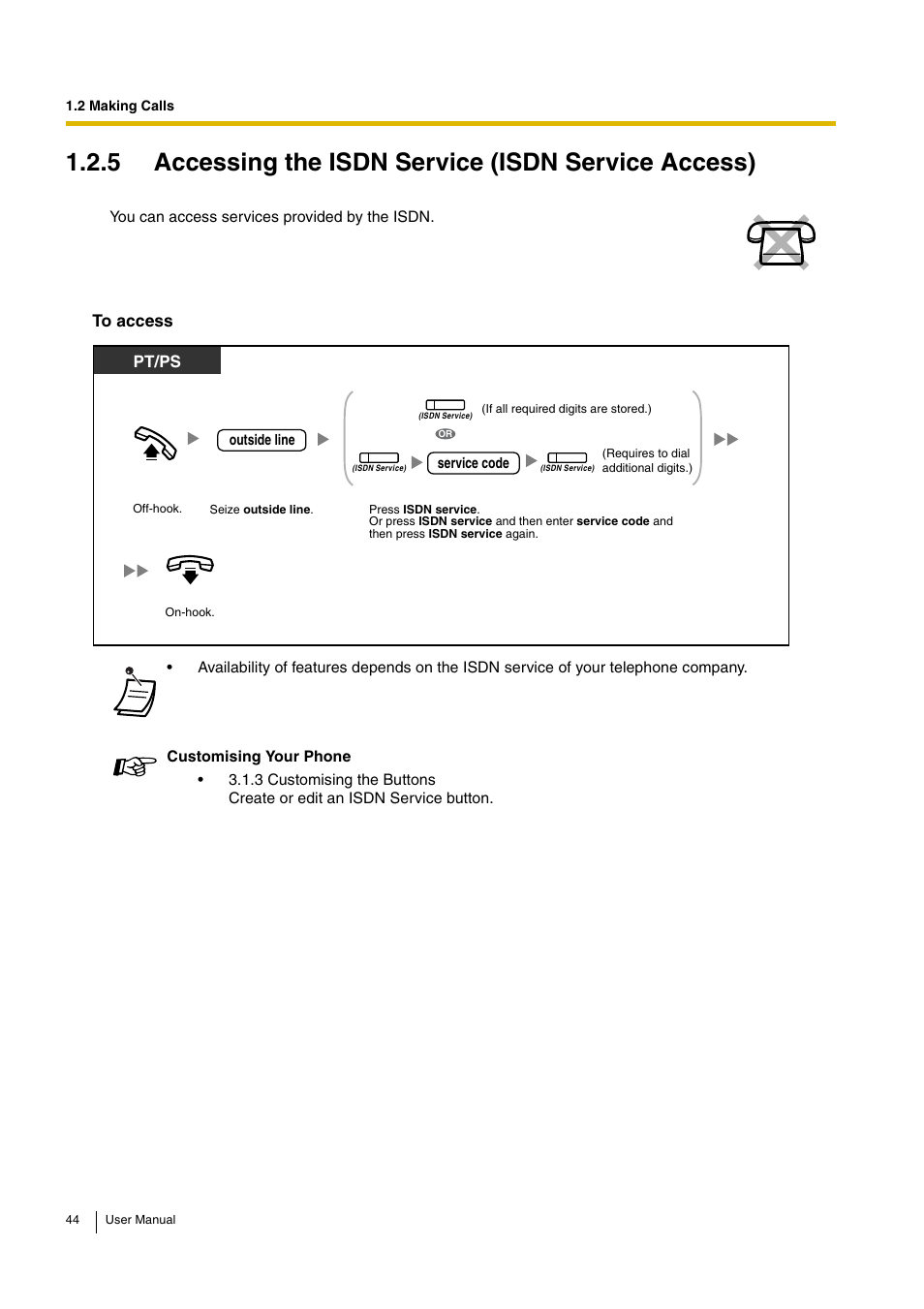 5 accessing the isdn service (isdn service access) | Panasonic HYBRID IP-PBX KX-TDA30 User Manual | Page 44 / 232