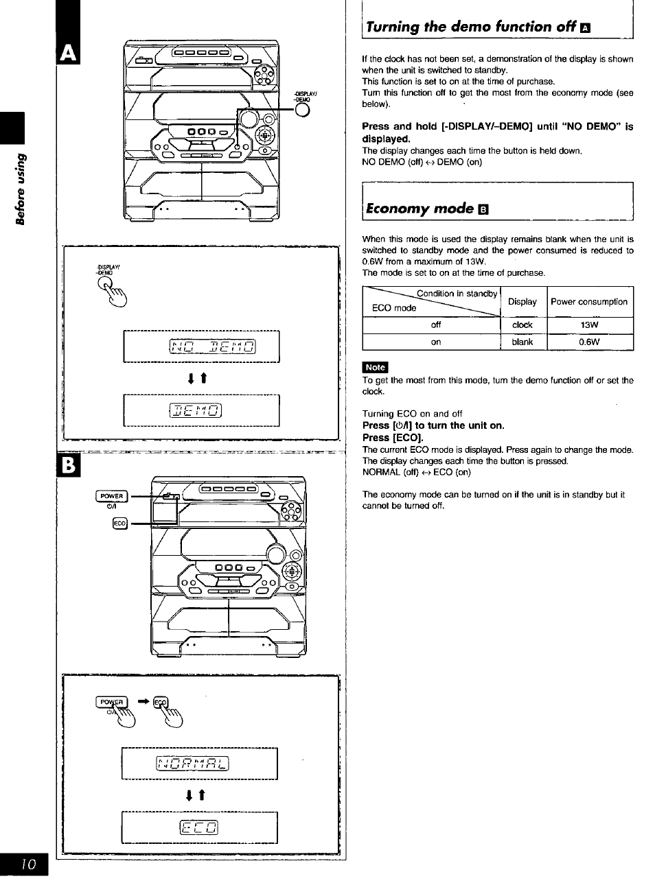 Press [0/1] to turn the unit on, Press [eco | Panasonic SC-AK27 User Manual | Page 10 / 36