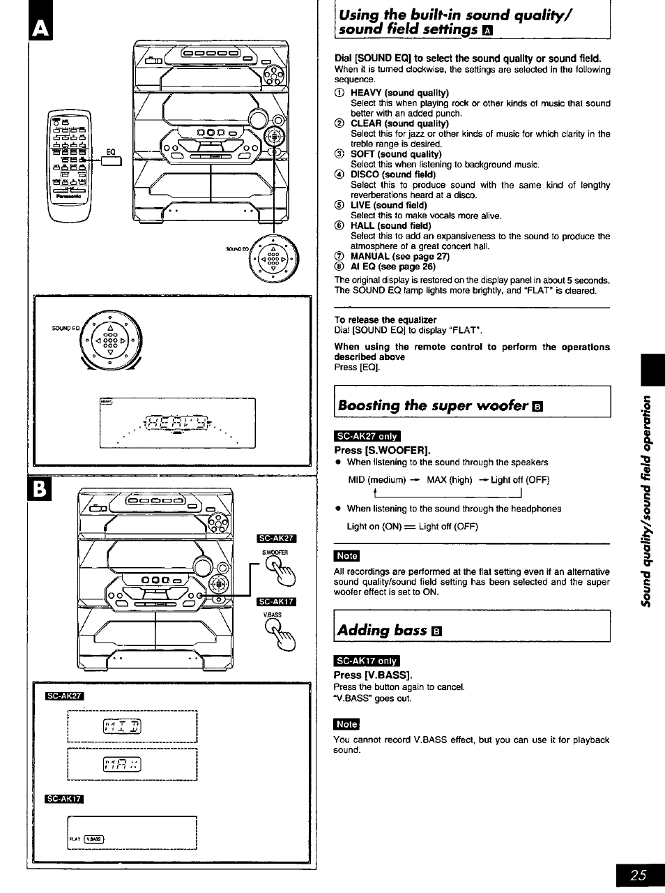 Boosting the super woofer ni, Adding bass | Panasonic SC-AK27 User Manual | Page 25 / 36