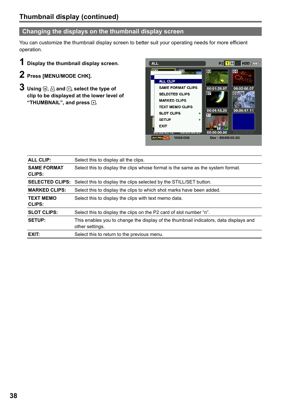 Thumbnail display (continued) | Panasonic P2HD AG-HPG20P User Manual | Page 38 / 120