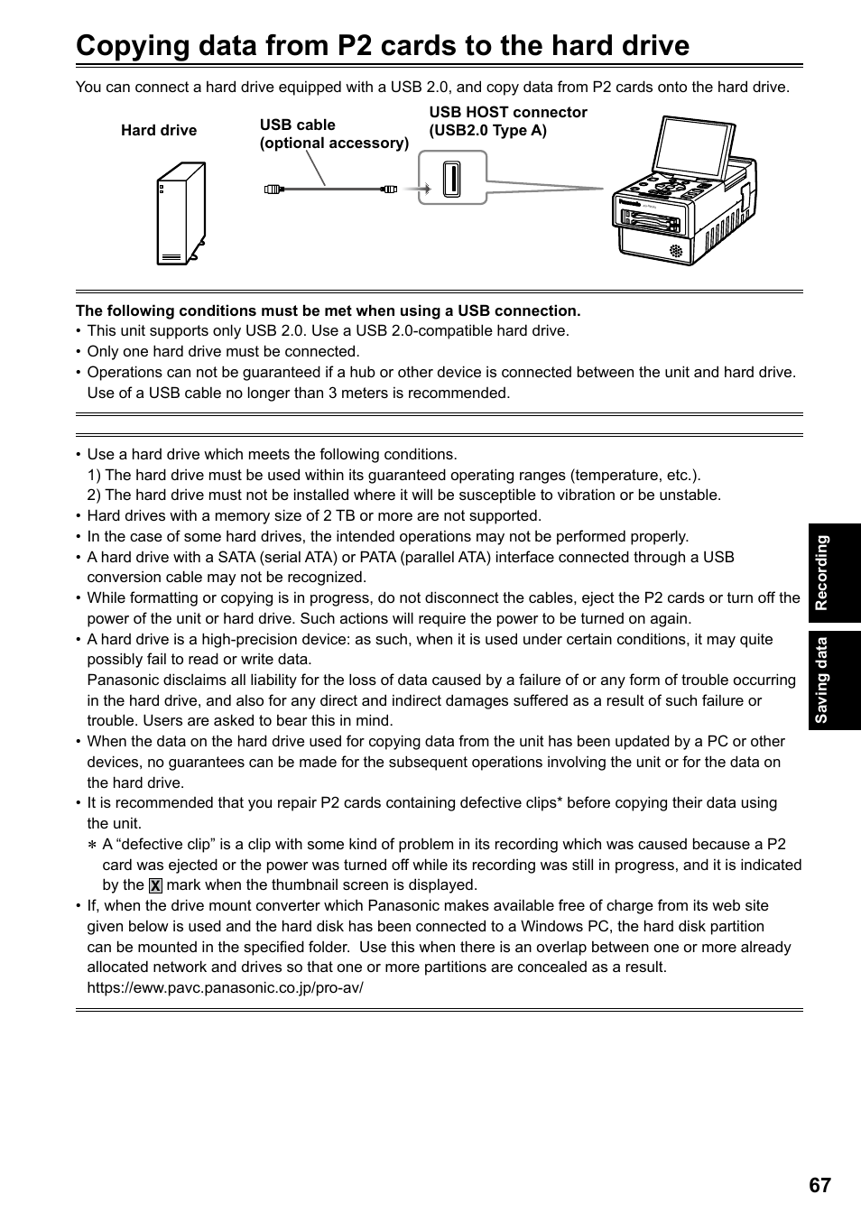 Copying data from p2 cards to the hard drive, Copying data from p cards to the hard drive | Panasonic P2HD AG-HPG20P User Manual | Page 67 / 120