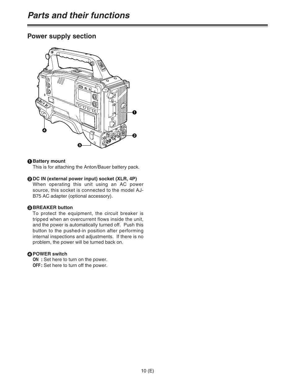 Parts and their functions | Panasonic AJ-HDC27FE User Manual | Page 10 / 136