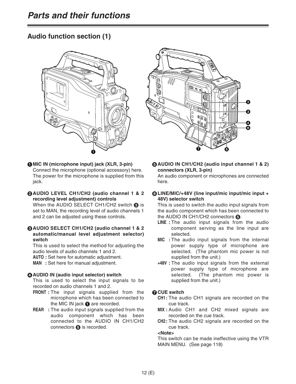 Parts and their functions | Panasonic AJ-HDC27FE User Manual | Page 12 / 136