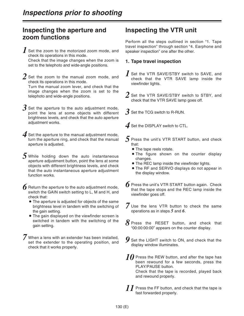 Inspections prior to shooting | Panasonic AJ-HDC27FE User Manual | Page 130 / 136