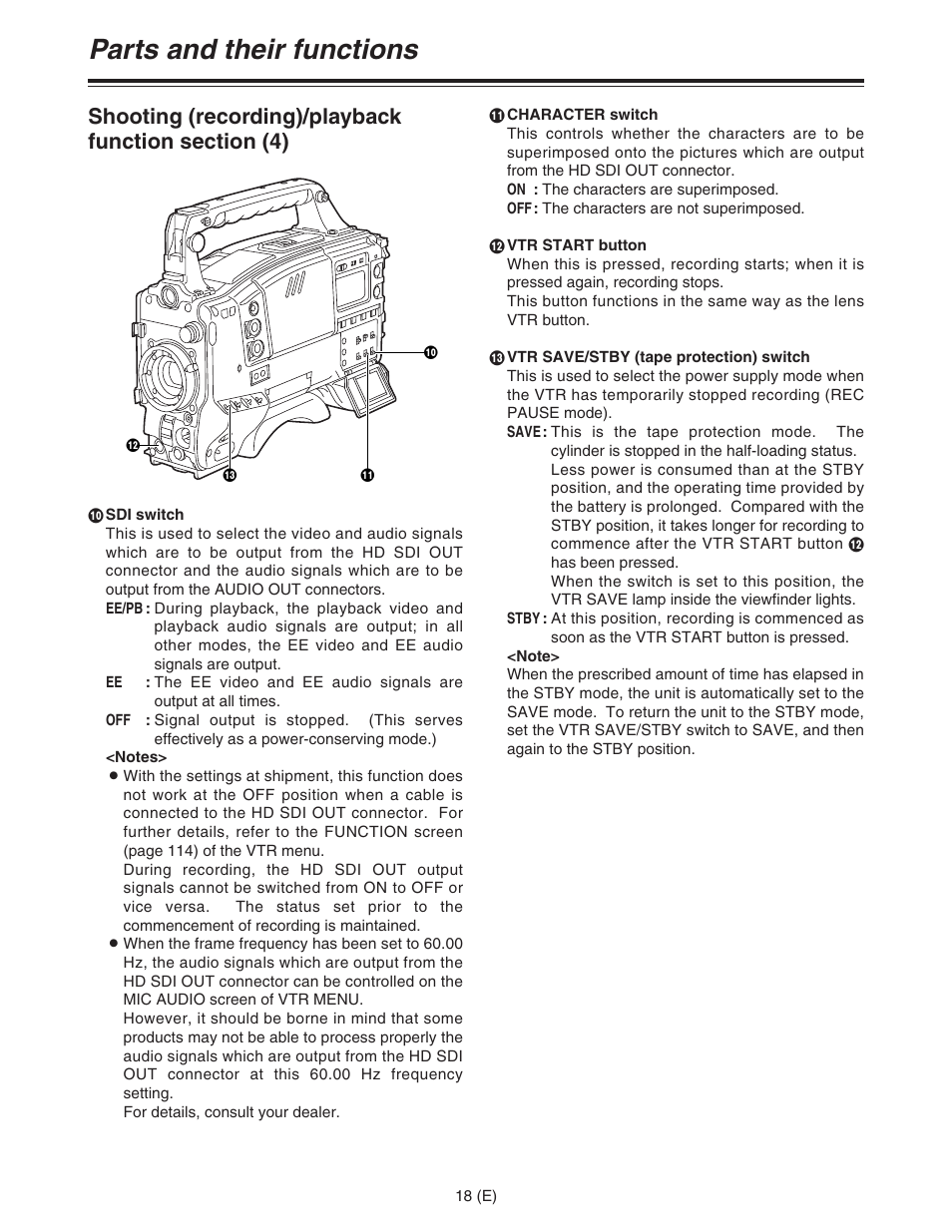 Parts and their functions | Panasonic AJ-HDC27FE User Manual | Page 18 / 136