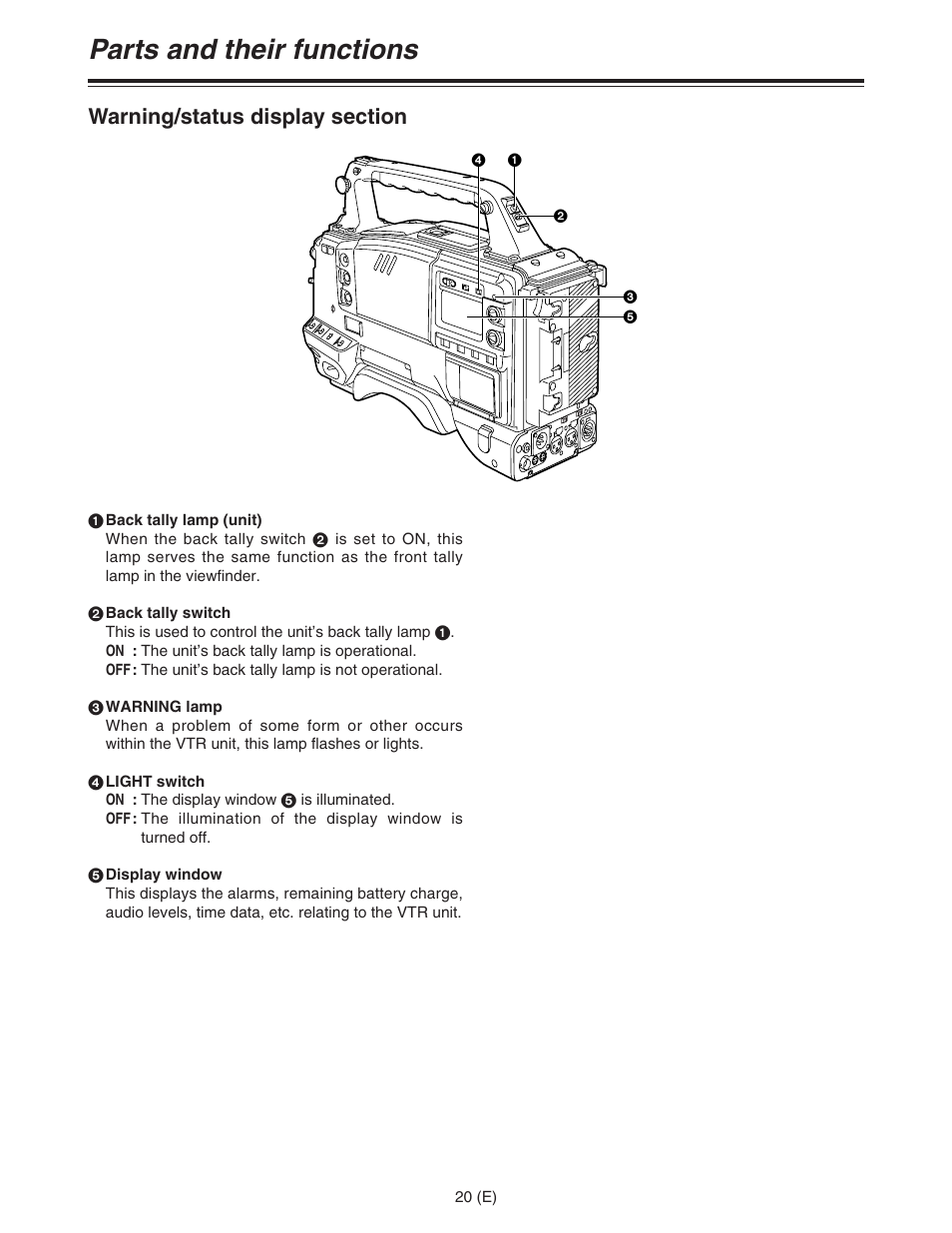 Parts and their functions | Panasonic AJ-HDC27FE User Manual | Page 20 / 136