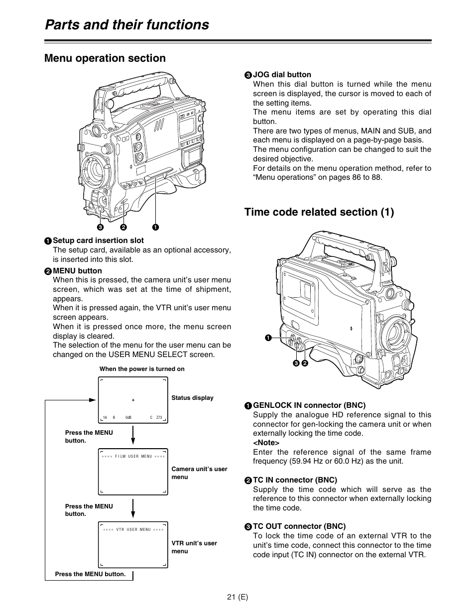 Parts and their functions | Panasonic AJ-HDC27FE User Manual | Page 21 / 136