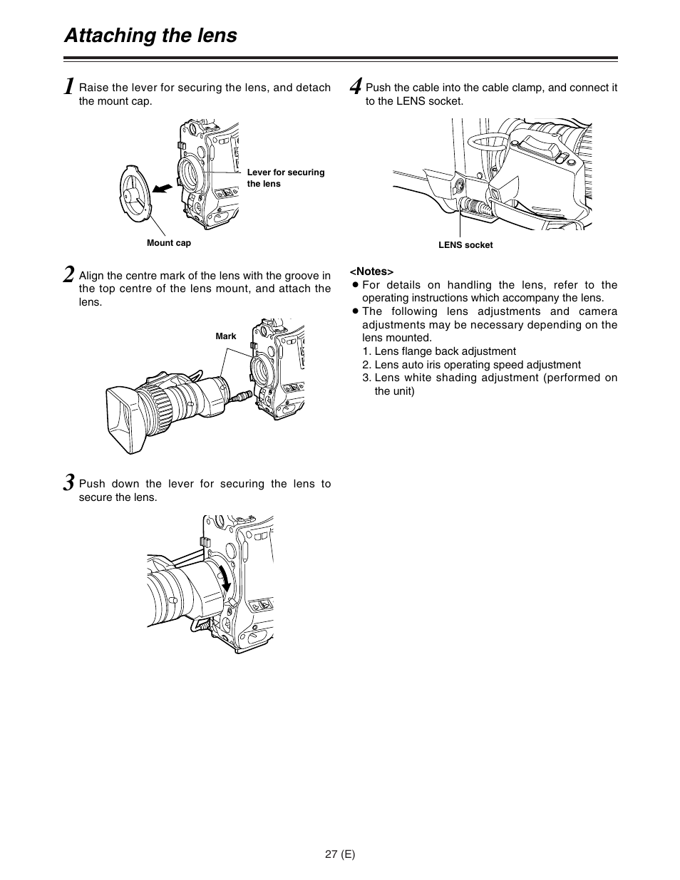 Attaching the lens | Panasonic AJ-HDC27FE User Manual | Page 27 / 136