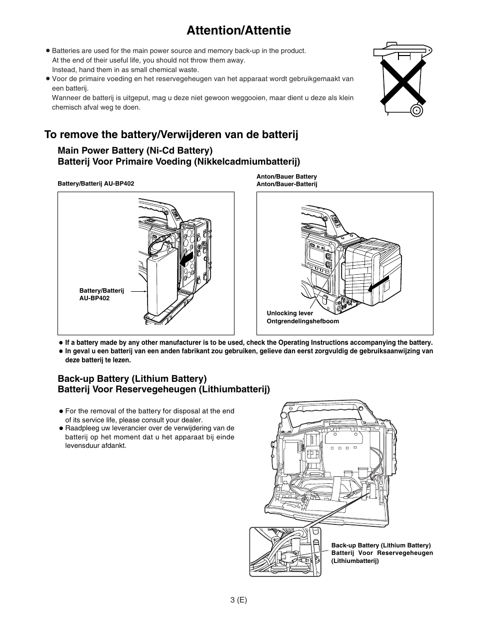 Attention/attentie | Panasonic AJ-HDC27FE User Manual | Page 3 / 136