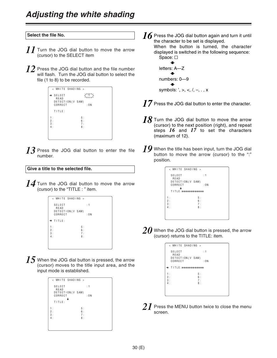 Adjusting the white shading | Panasonic AJ-HDC27FE User Manual | Page 30 / 136