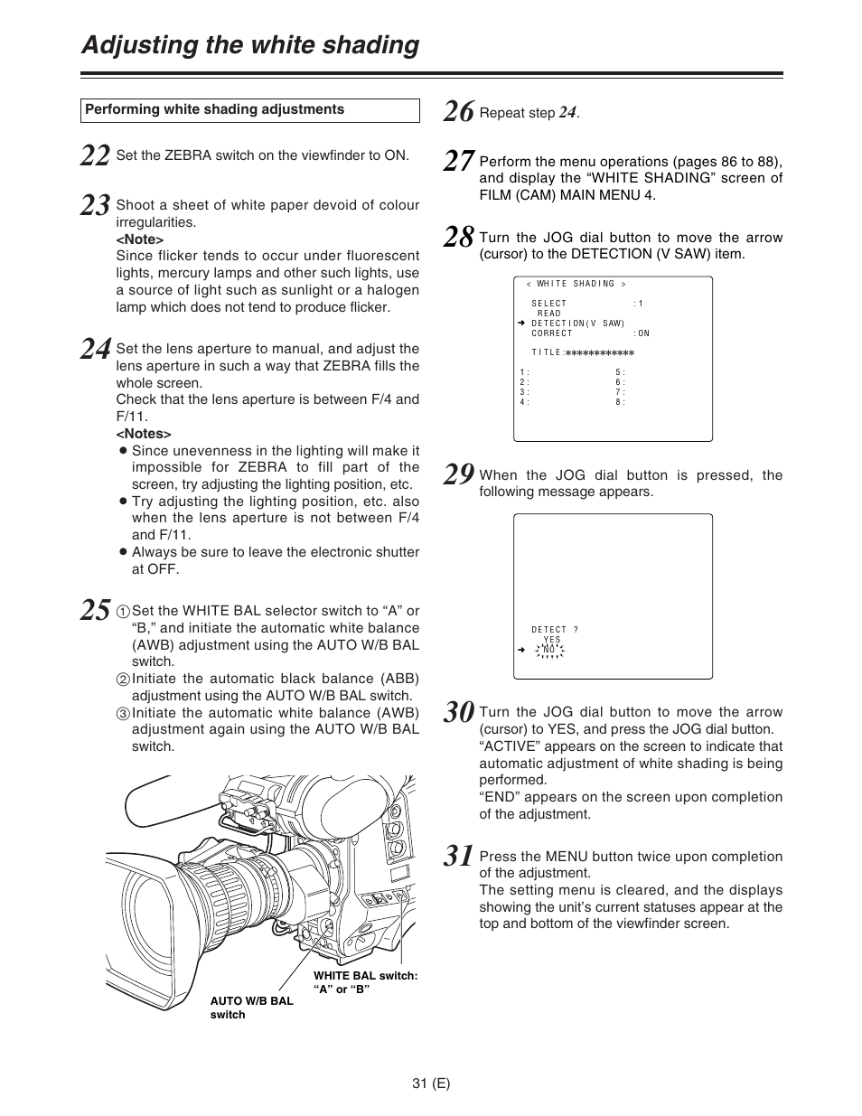 Adjusting the white shading | Panasonic AJ-HDC27FE User Manual | Page 31 / 136