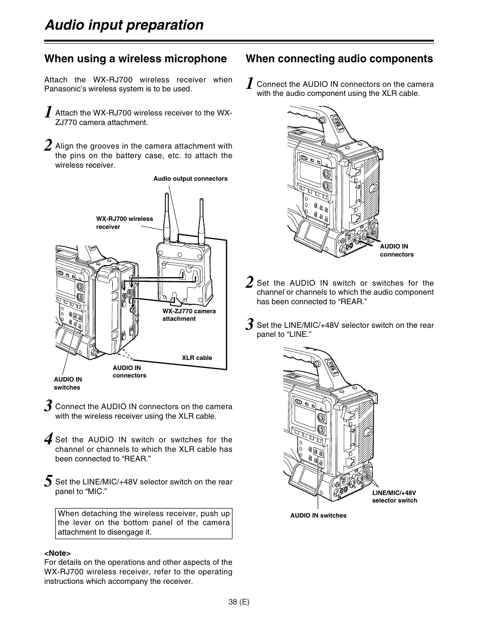 Audio input preparation | Panasonic AJ-HDC27FE User Manual | Page 38 / 136