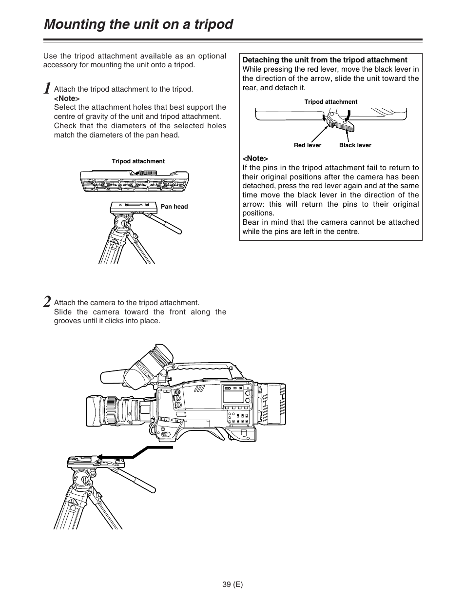 Mounting the unit on a tripod | Panasonic AJ-HDC27FE User Manual | Page 39 / 136