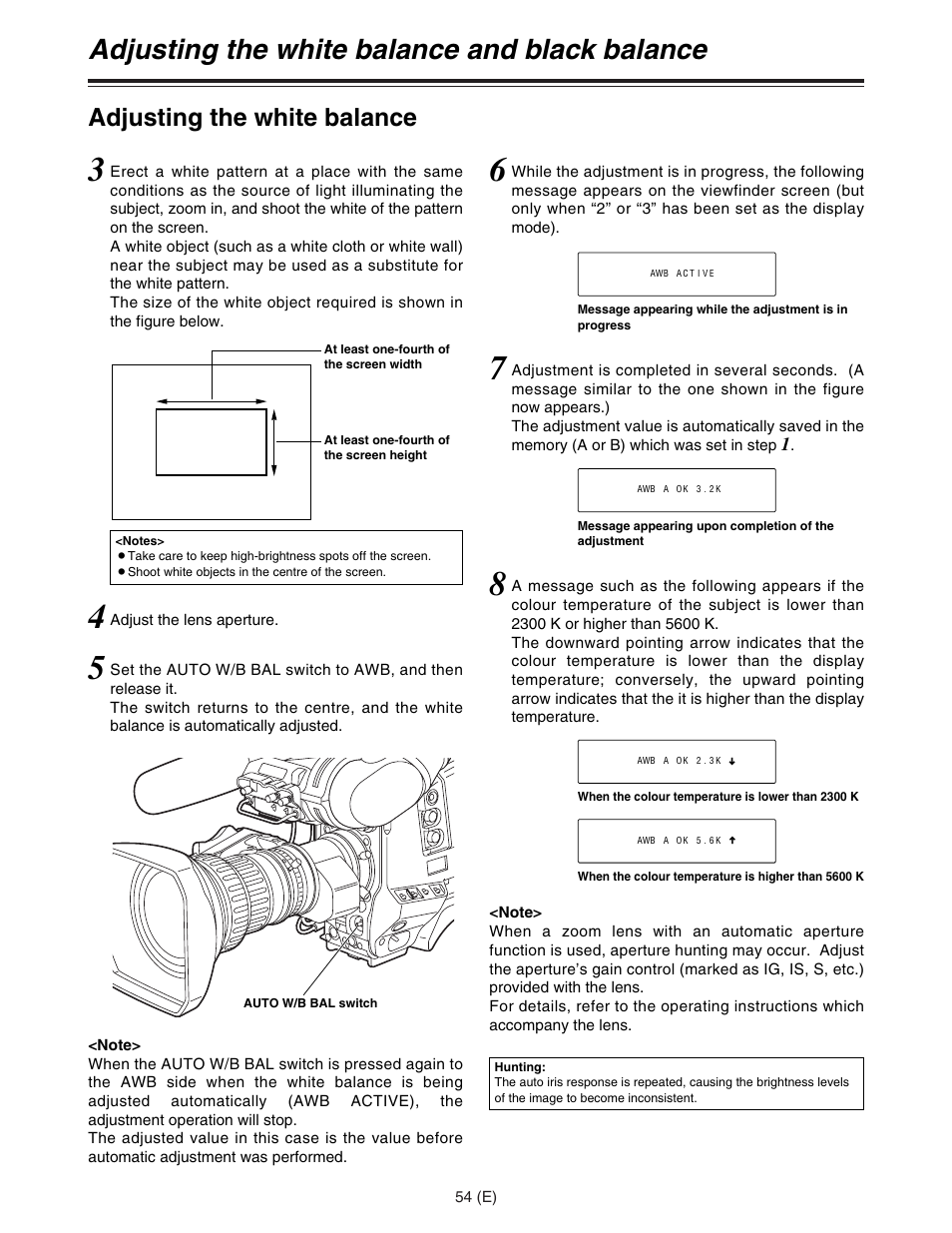 Adjusting the white balance and black balance, Adjusting the white balance | Panasonic AJ-HDC27FE User Manual | Page 54 / 136