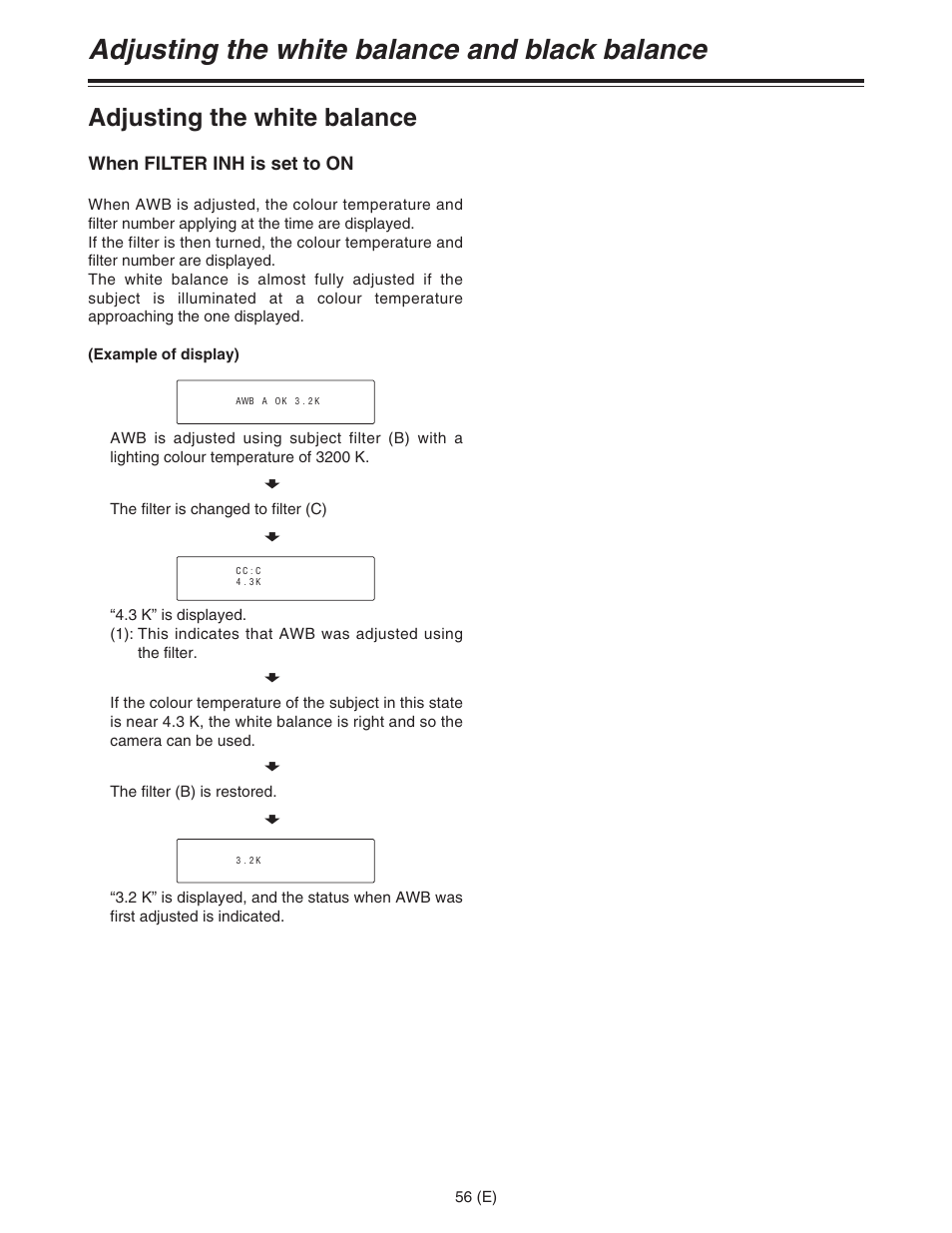 Adjusting the white balance and black balance, Adjusting the white balance | Panasonic AJ-HDC27FE User Manual | Page 56 / 136