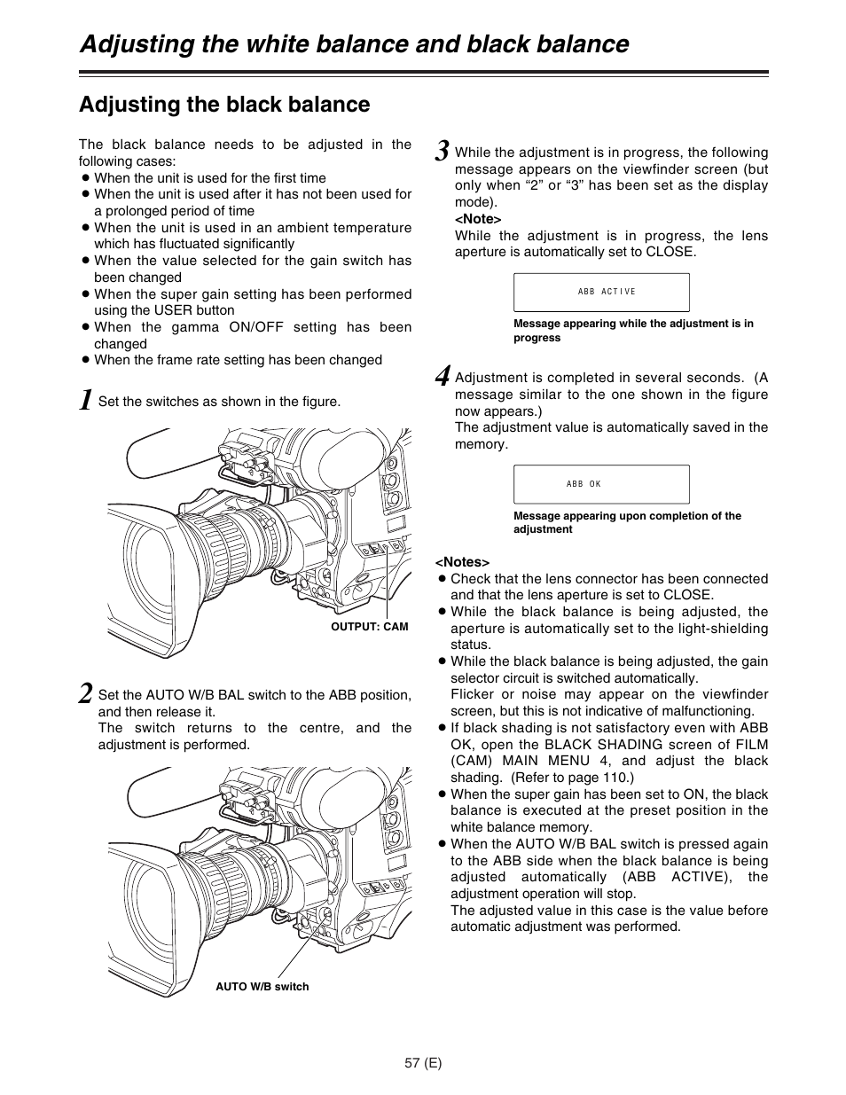 Adjusting the white balance and black balance, Adjusting the black balance | Panasonic AJ-HDC27FE User Manual | Page 57 / 136