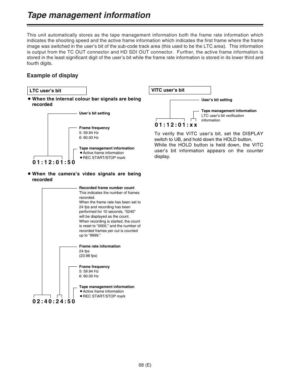 Tape management information | Panasonic AJ-HDC27FE User Manual | Page 68 / 136