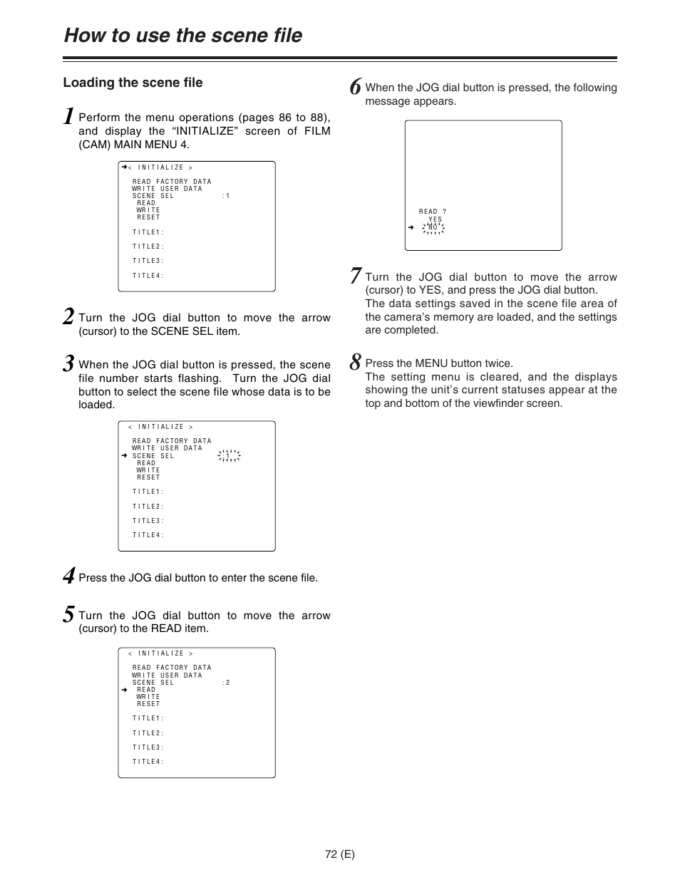 How to use the scene file, Loading the scene file | Panasonic AJ-HDC27FE User Manual | Page 72 / 136