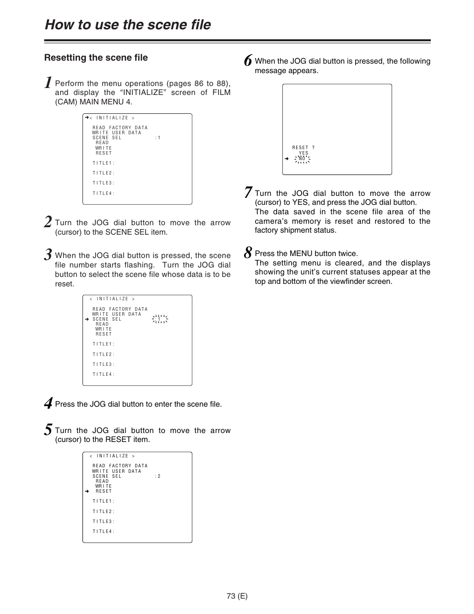 How to use the scene file, Resetting the scene file | Panasonic AJ-HDC27FE User Manual | Page 73 / 136