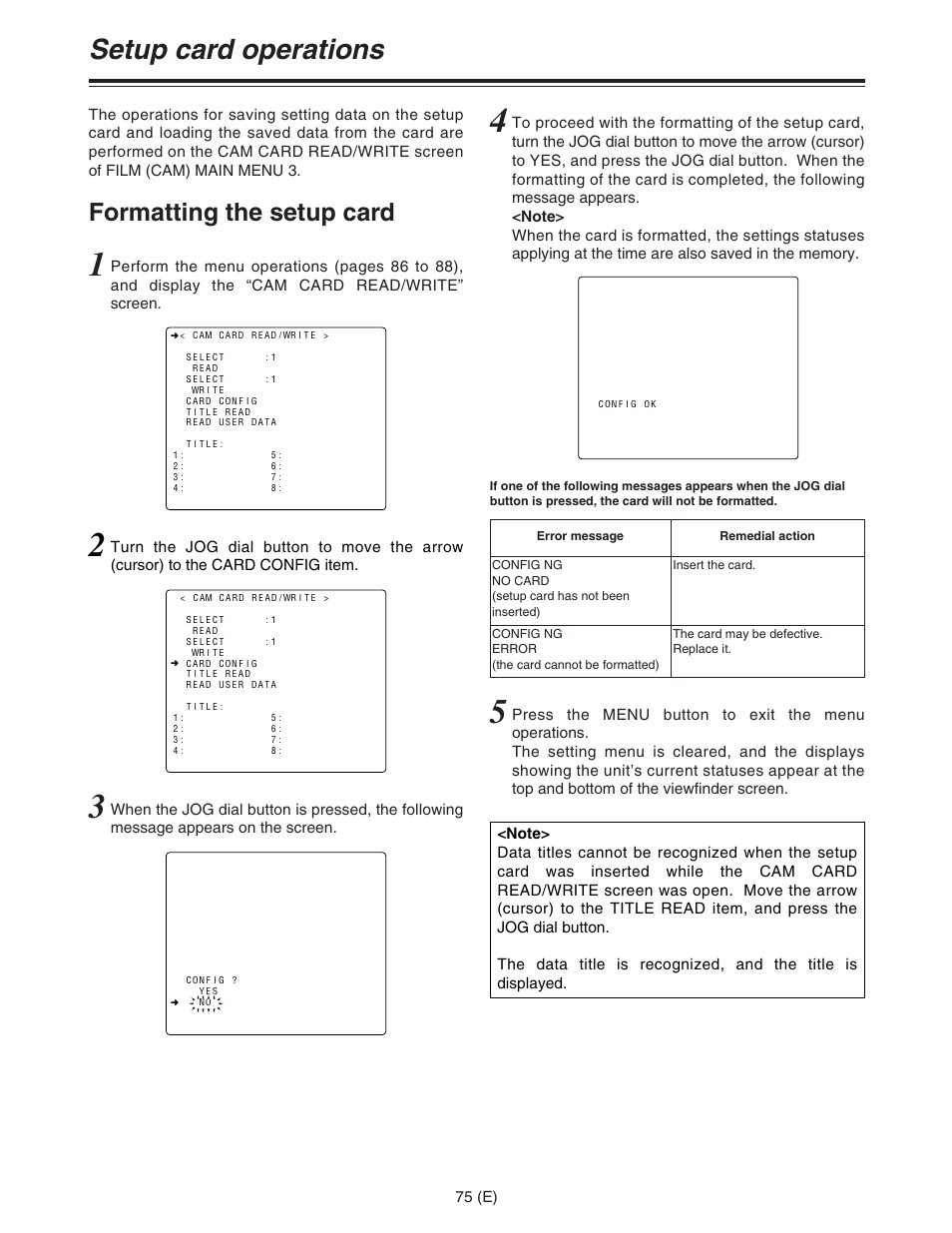 Setup card operations, Formatting the setup card | Panasonic AJ-HDC27FE User Manual | Page 75 / 136