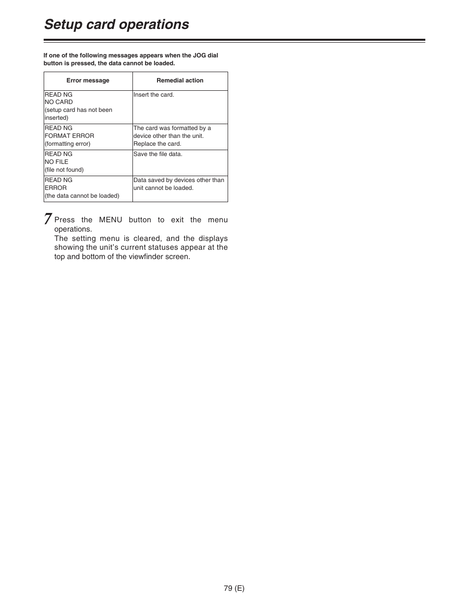 Setup card operations | Panasonic AJ-HDC27FE User Manual | Page 79 / 136